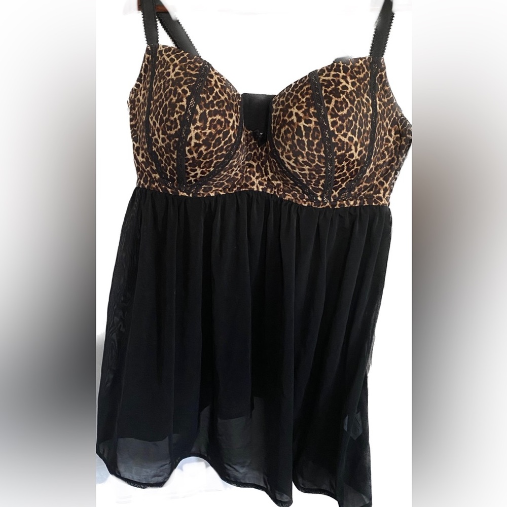 ti Voglio BLK/Leopard Nightgown, 3X (? no tag), *P1092